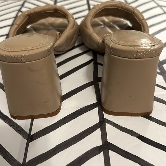 Zara Size 37 Quilted Leather Nude Square Toe Block Heel - Picture 3 of 4